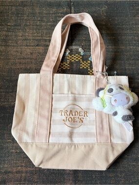 NWOT Trader Joe’s Striped Mini Pastel Canvas Tote Bag in Beige